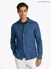 Tommy Hilfiger Blue Light Regular Fit Denim 100% Cotton Shirt (F55117) | $231