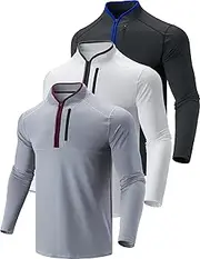 [Liberty Imports] Pack of 3 Men's Performance Quarter Zip Pullovers with Pockets, Quick Dry Active Long Sleeve Shirts