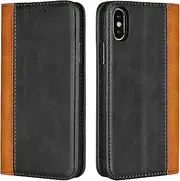 Cavor for iPhone X Case,iPhone Xs Case,Premium Leather Folio Flip Wallet Case Cover Magnetic Closure Book Design with Kickstand Feature & Card Slots(5.8")-Black