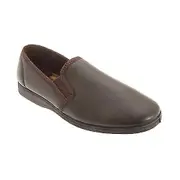 Sleepers Mens Hadley Softie Leather Twin Gusset Slippers Dark Brown 10 UK