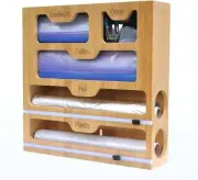 Plastic Wrap Dispenser with Cutter, 5 in 1 Bamboo Foil and Plastic Wrap Organize