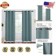 Noise-Reducing Grommet Blackout Curtains - Greyish Blue, 2 Panels for Privacy