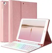 FUWANG Keyboard Case for iPad 9th Generation 10.2 inch 2021 - Detachable 7 Colors Backlit Stand Folio Keyboard Cover for iPad 8th Gen/7th Gen/iPad Pro 10.5"/iPad Air 3rd Gen, with Pencil Holder