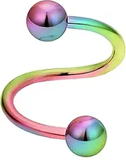 [Generic] Rainbow Titanium Plated Twisted Barbell Piercing Jewelry - Spiral Body Jewelry for Ear, Lip, and Cartilage