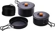 Oshhni 3Pcs Camping Cooking Set Stainless Steel Pots and Pans Included Carry Bag Camping Cookware for Backpacking Fishing Trekking