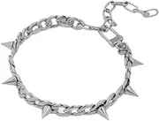 [Niaspi] Cuban Spike Choker Necklace for Women Men Unisex Silver Gothic Spikes Chain Choker Rivet Necklaces Adjustable Hypoallergenic Collar Necklace Fashion Chic Streetwear Jewelry, Stainless Steel, No
