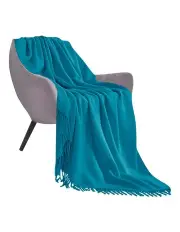 [SOGA] Acrylic Solid Knitted Throw Blanket in Blue