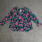 Talbots Shirt Women 2X Plus Floral Rayon Colorful Preppy Popover Top V-Neck NEW