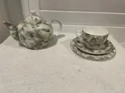 Maxwell & Williams Teapot & Saucer Set Misty Rose Ceramic Teaset Cup Tea Flowers