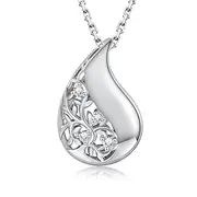 [Sariel] 925 Sterling Silver Tree of Life Teardrop Urn Necklace for Ashes Family Tree Keepsake Cremation Pendant Memorial Jewelry for Women, Sterling Silver, Cubic Zirconia