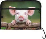 YMXFXP Pig Fence Peek Cute Expandable Filing Folder, 13-Pocket Funny Cute Design with Sticky Labels, A4 Letter Size Document Organizer for Office, School, Boys, Girls