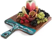 Large Cutting Board with Handle,30cm x 30cm Plus 12.5cm Handle, Cheese Board and Knife Set, Ocean Epoxy Resin Decorated Paddle
