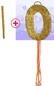 Number Zero 0 Cero Gold Pinata Kids birthday Piñata Party Pull string Hit Stick