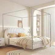 SEAYNFESH Stainless Steel Canopy Bed Frame Full Size, Thicken Metal Frame with 4 Corners Design Sturdy Bed Canopy Frame for Metal Bed Wood Bed Bedroom Decor