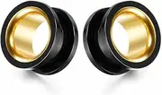 [POBAISITER] 2PCS Stainless Steel Screw Ear Gauges Tunnels Hollow Double Flare Black Gold For Man For Woman Body Piercing Jewelry 6mm-30mm Stretcher
