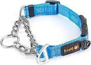 JuWow Martingale Collar, Reflective Training Dog Collar, Stainless Steel Chain, No Pull Training Collar for No Pull Leash Walking (11"-14.25" x 3/4", Blue)