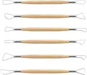 Suiwotin 6pcs Double-Sided Clay Sculpting Tools, Wooden Handle Ribbon Clay Tools, Pottery Trimming Tool, Clay Wire Loop Sculpture Set for Ceramic, Wax Carving Modeling