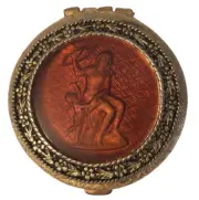 Vintage Max Factor Powder Compact w/Diana & Cupid Glass Intaglio/Cameo 2"