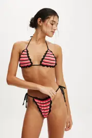 [Body] Body - Crochet Slider Triangle Bikini Top - Pink flash/black stripe crochet XS PINK FLASH/BLACK STRIPE CROCHET