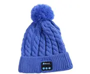 Bluetooth Beanie Ball Knit Cap Wireless Headphones Call Music Stereo Bluetooth Hat Music Headset Knit Cap-Blue