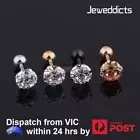 Earring Ear Stud Round Zirconia Gem Piercing Titanium Plated Surgical Steel