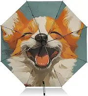 [PDZRMY] UV Protection Travel Umbrella Dog Cute Face Compact for Rain and Sun - Auto Open and Close UPF 50+ Windproof Portable 46” Sun Umbrella for Women and Men