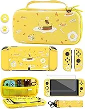 GLDRAM Yellow Carrying Case for Nintendo Switch OLED, Cute Cartoon Yolk Accessories Bundle with Travel Storage Bag, PC Protective Skin Cover, Screen Protector, Adjustable Shoulder Strap & Thumb Caps