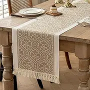 IUOUTG Nordic Style Dining Tablecloth, Waterproof Floral Coffee Table Runner with Elegant Tassels for Kitchen Table Decoration