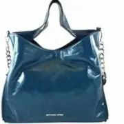MICHAEL KORS DEVON TEAL LUX SILVER CALF LEATHER LARGE SHOULDER TOTE BAGNWT!