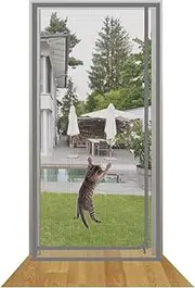 Thermal Door Curtain Magnetic Reinforced Cat Resistant Mesh Screen Door Cat Screen Door Heavy Duty Pets Proof Screen Door with Zipper, Prevent Dogs Cats Running Out from Home Magnetic Door curt