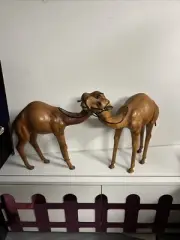 ANTIQUE DROMEDARY CAMEL LEATHER WRAPPED FIGURINES STATUES FIGURES❤️
