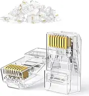 UGREEN Cat6 Connector Ends 50 Pack, Crystal Unshielded 8P8C STP Gold Plated RJ45 Modular Plugs for Solid Wire and Standard Cable