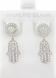 LAB CREATED WHITE SAPPHIRE HAMSA DANGLING EARRINGS .925 SILVER - New With Tag