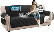 Smarcute 100% Waterproof Sofa Protector 3 Seat Sofa Cover Washable Modern Love Seat Covers Thick Soft Couch Cover for Dogs with Elastic Straps (Sofa,Black/Beige)