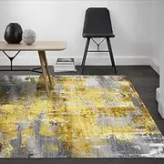Long Hall Washable Rugs Front Door Runners Floor Carpet for Hallway Entryway Living Room Laundry Room 100x160 Modern Abstract Yellow, Gray