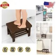 Heavy-Duty Wooden Step Stool for Kids & Adults - Light Walnut Bamboo Design