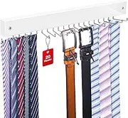 Tie Rack Wall Mounted, Belt Rack Tie Organizer for Men with 20 Storage Hooks, Non Slip 180 Degree Rotating Tie Holder Belt Hanger for Closet/Wall Mount