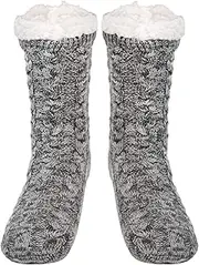 [YADIFEN] Mens Warm Fleece Lined Winter Soft Non Slip Socks Mens Slipper Socks (One size fits 6-12)