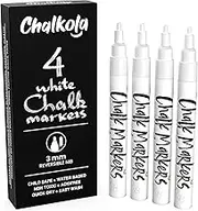 White Chalk Markers Fine Tip (4 Pack 3mm) - Wet & Dry Erase Chalk Pens for Blackboard, Chalkboards, Windows, Signs, Glass, Bistro - 3mm Reversible Bullet & Chisel Point