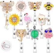 10 Pcs Nurse Badge Holder Retractable Butterfly Animal Style Bling Rhinestone...
