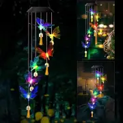 Solar Wind Chimes Crystal Butterfly with 6 Sustenance Wishes Bells