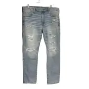 American Eagle Men's 36/30 Slim Light Destroy Wash Airflex + Light Wash