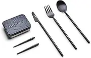 Outlery | Portable & Reusable Stainless Steel Travel Cutlery Set and Reusable Chopsticks (Black) Pocket Sized Cutlery Set