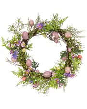 National Tree Company 22in Pink Eggs Flowers And Ferns Wreath