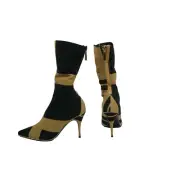 ZIMMERMANN Gold Mid Length Zip Lycra Pointed Toe Boots Booties Size 36