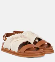 [Jimmy Choo] Jimmy Choo Joa embroidered canvas and leather sandals AU 8 neutrals