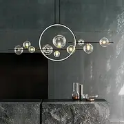 USOR LED Sputnik Chandelier with Glass Globe Shade 10-Light Pendant Light Kitchen Island Light Dimmable 3 Color Temperature Remote Black Chandelier for Kitchen Dining Living Room Bulbs Included