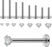 [Telooco] 8Pcs 16G Nose Rings Studs Stainless Steel Studs Earrings Cartilage Nose Piercings Jewelry with Zircon (6/8/10/12mm), no gemstone