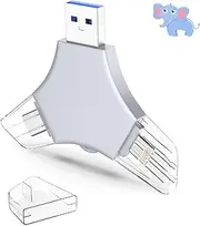 USB 3.0 Flash Drive 64gb for iPhone, 3in1 External Memory Picture Keeper Storage Stick for Photo/Video/Data Saver/Backup, V9.23High Speed Thumb Drives for iPhone/iPad/Android/PC - Rose-Gray