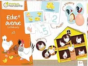 Avenue Mandarine JE516C - Educ'Avenue La Poule Party Box Including a 20-Piece Memo, 10 3-Piece Puzzles, 10 Eucational Cards and a 4-Card Lotto + 20 Tokens